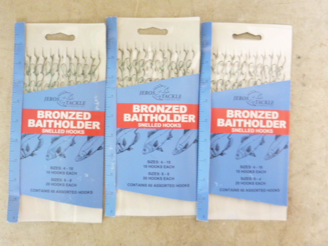 lot 408 image: 3 Packs of Jeros Bronzed Snelled Hooks