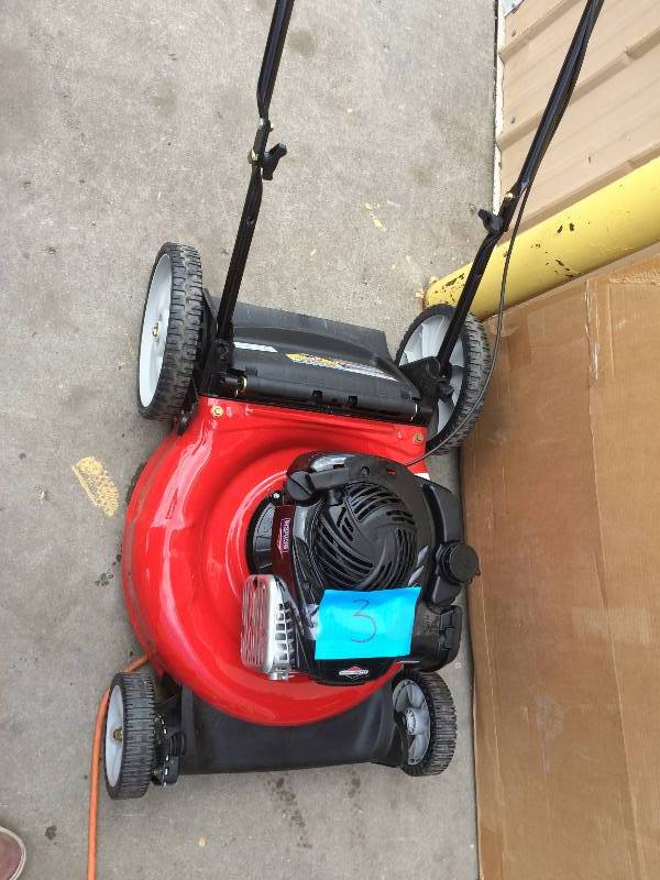 lot 3 image: Yard Machines 21 in. 140cc OHV Briggs & Stratton Walk-Behind Gas Lawn Mower Model # 11A-B1BE729  new working conditions