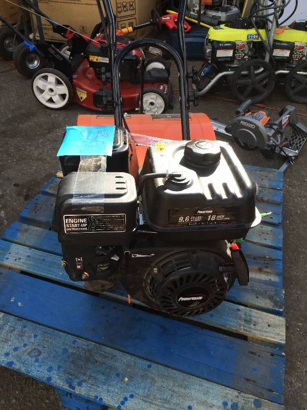 lot 35 image: Powermate 18 in. 196cc 4-Cycle Rear-Tine Counter Rotating Gas Powered Tiller  Model # P-RTT-196MD in working conditions