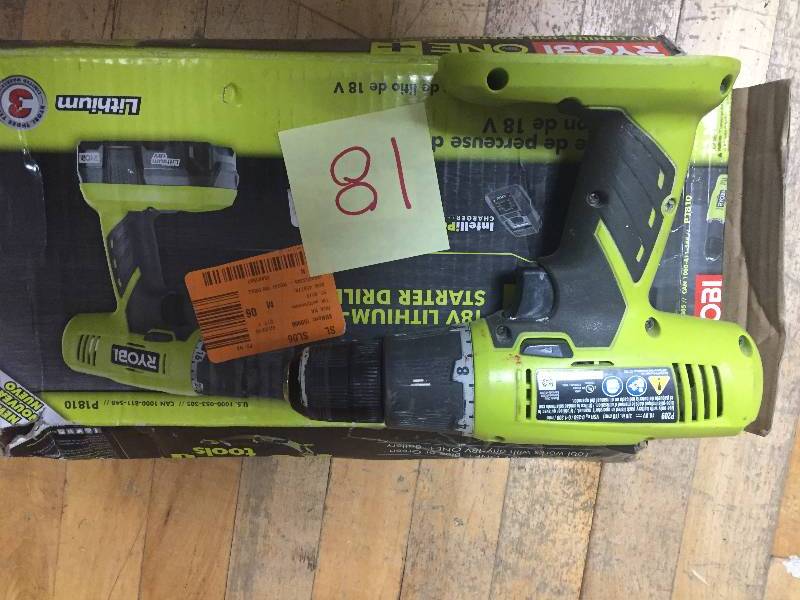 lot 18 image: Ryobi 18-Volt ONE Lithium-Ion Starter Drill Tool Only Model # P1810 New
