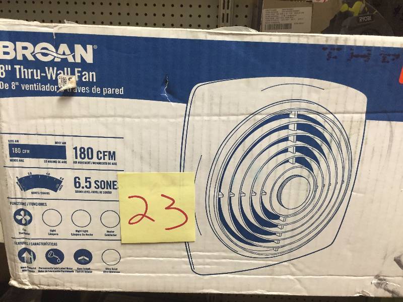 lot 23 image: Broan 509 Through-Wall Fan, 180 CFM 6.5 Sones, White Square Plastic Grille