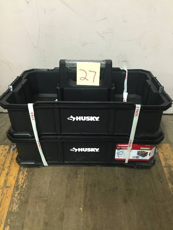 lot 27 image: Lot of 2 Husky Stackable Tool Caddies New