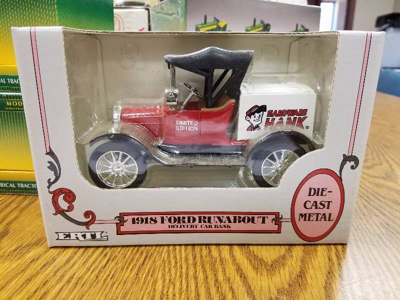 lot 13 image: 1918 Ford Runabout Delivery Car Die Cast Bank Hardware Hank by Ertl