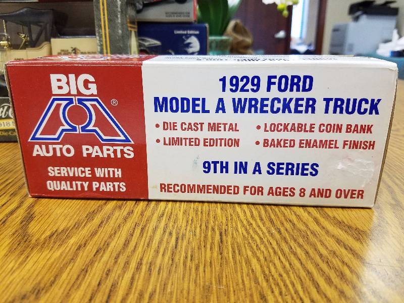 lot 24 image: 1929 Ford Model A Wrecker Truck Die Cast Bank Big A Auto Parts