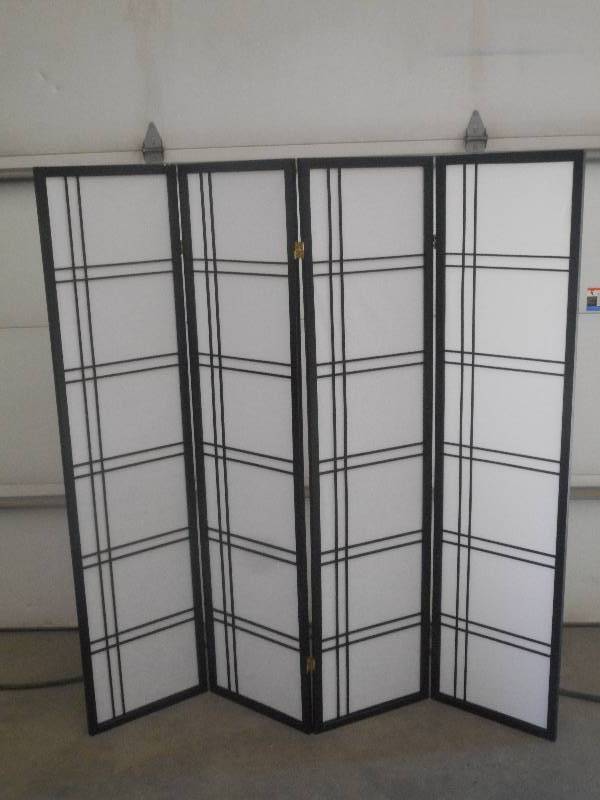 4-Section Wood Frame Room Divider, ...
