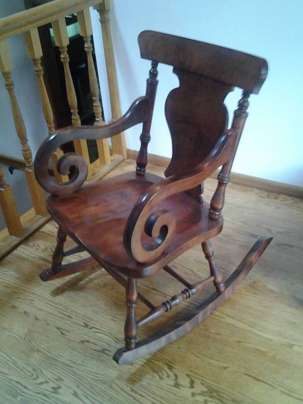 Vintage Wood Rocker With Rolled Arm Detail