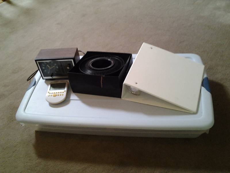 Storage Bin With Lid, Slide Tray, Alarm Clock, 3-Ring Binder, Hand Held Game