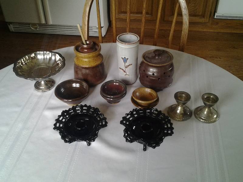 Candle Holders (Glass & Sterling), Assorted Pottery
