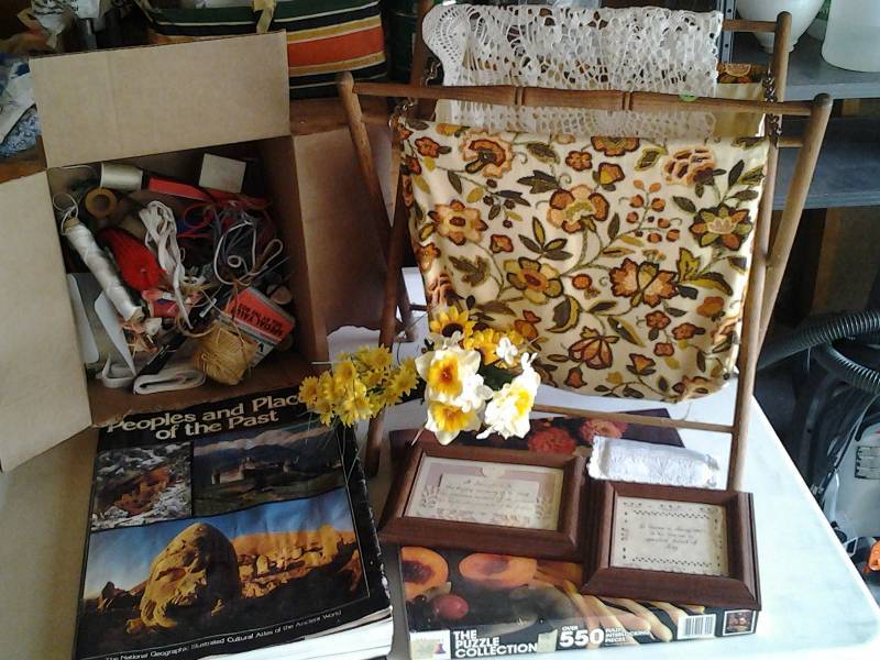 Box Of Sewing Notions, Knitting BagStand, Old Pictures, Misc