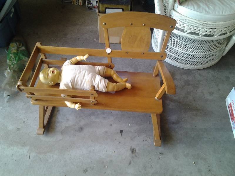 Vintage Rocking ChairCradle With Old Doll