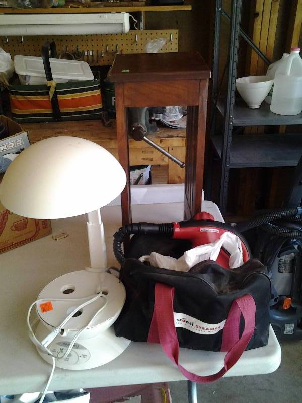 Small Wood Table, Aero-Garden Lamp, Scunci Steamer