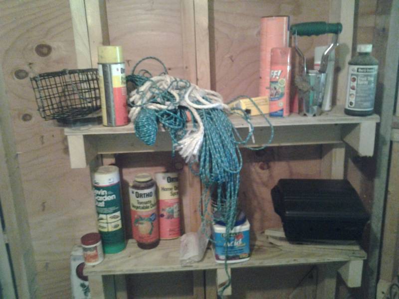 All Gardening Related Items In Shed Chemicals, Pots, Stakes, Tarp, Rope