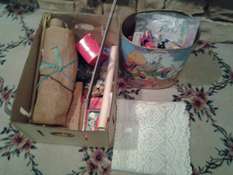 Vintage Disney Waste Basket Full Of Toys, Lot Of Misc Decor Items
