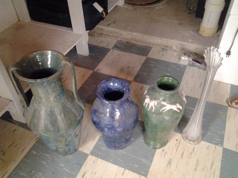 3-Large Pottery (18 & 22 Inches), 1-Glass Vase