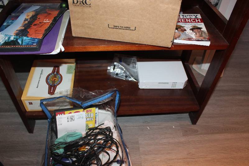 lot 32 image: Remaining Contents Including Power Cords, Desk Supplies, Games, Wii Console