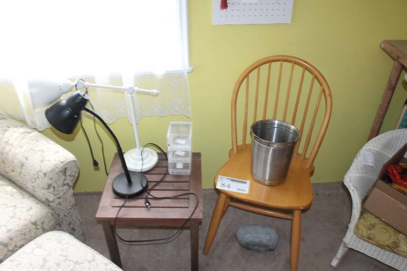 lot 84 image: Lot of (5) Furniture Including Table Lamps Chair Bucket