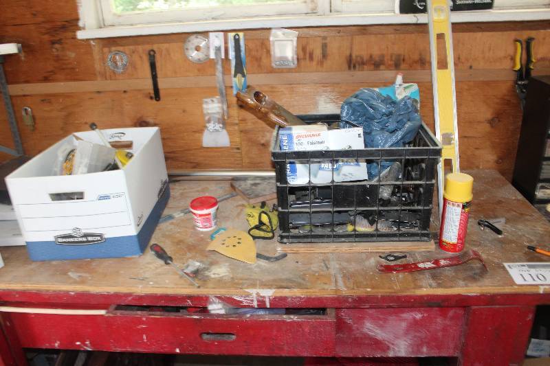 lot 110 image: Shelf Lot Including Tools, Household Supplies And More