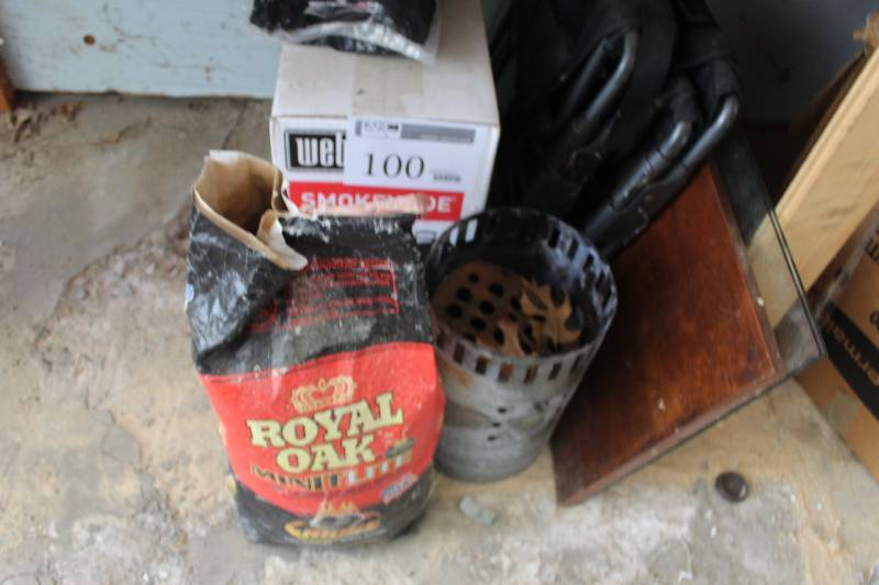 lot 100 image: Lot of BBQ Equipment Including Smokey Joe Grill Charcoal And More