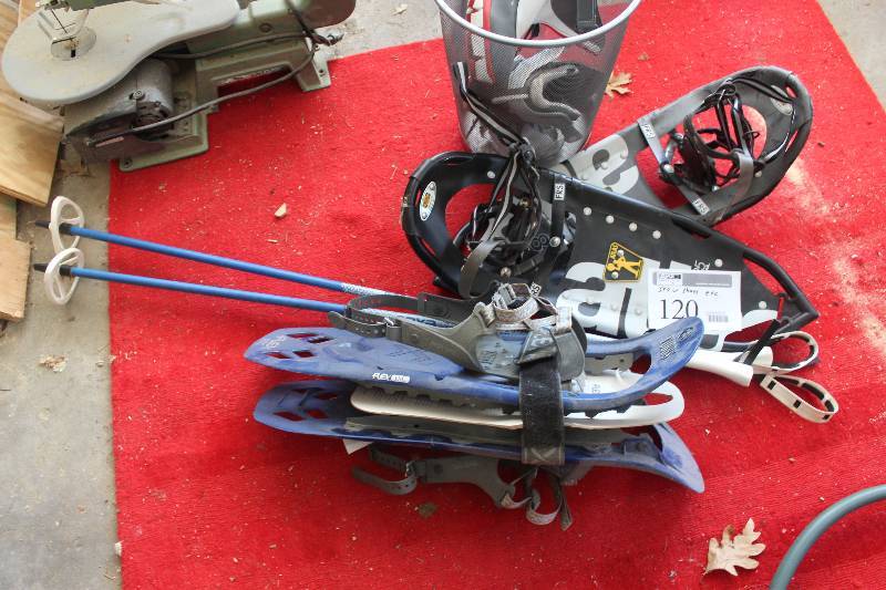 lot 120 image: Lot of Snow Equipment Including Snow Shoes, Ski Poles, And More