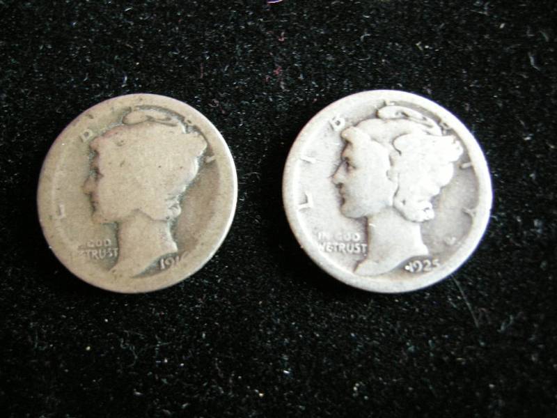 lot 21 image: Mercury Dimes 1916 and other