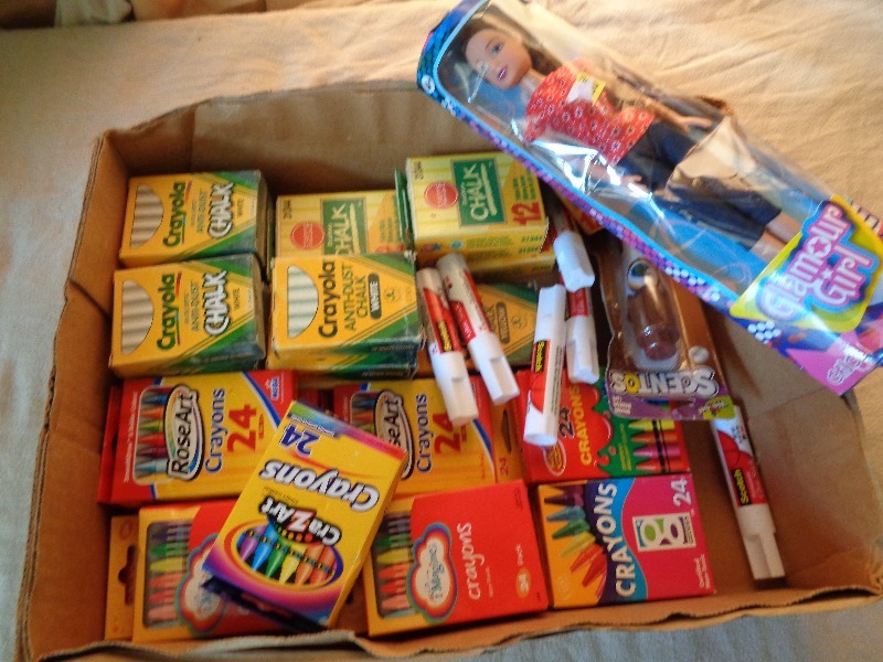 lot 50 image: New Crayons, Glue, Chalk, Doll, and More