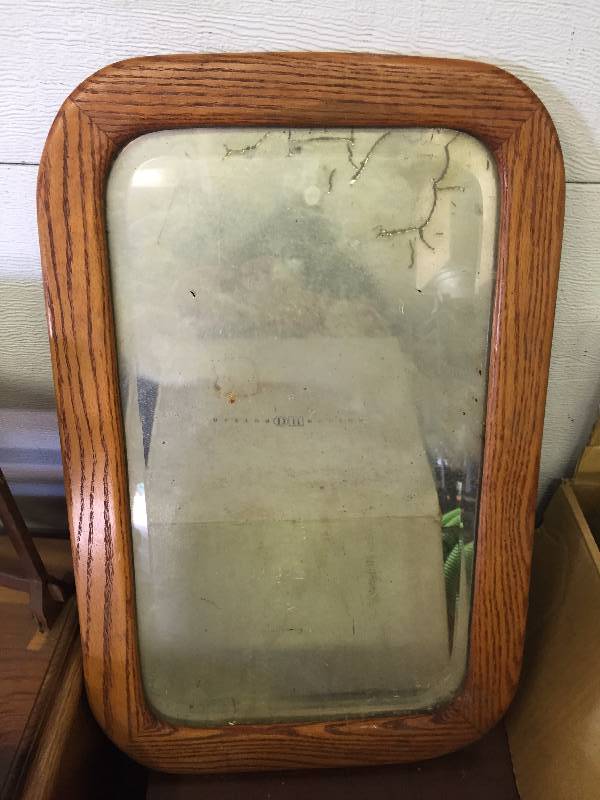 lot 45 image: DESK, RIVEL MICROWAVE OVEN, STORAGE DESK, CANDLE WAX, OLD GLASSES AND MIRROR