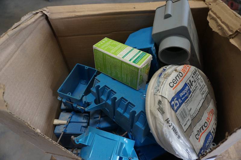 lot 106 image: Lot of Plastic Electrical Wall Boxes and Wire