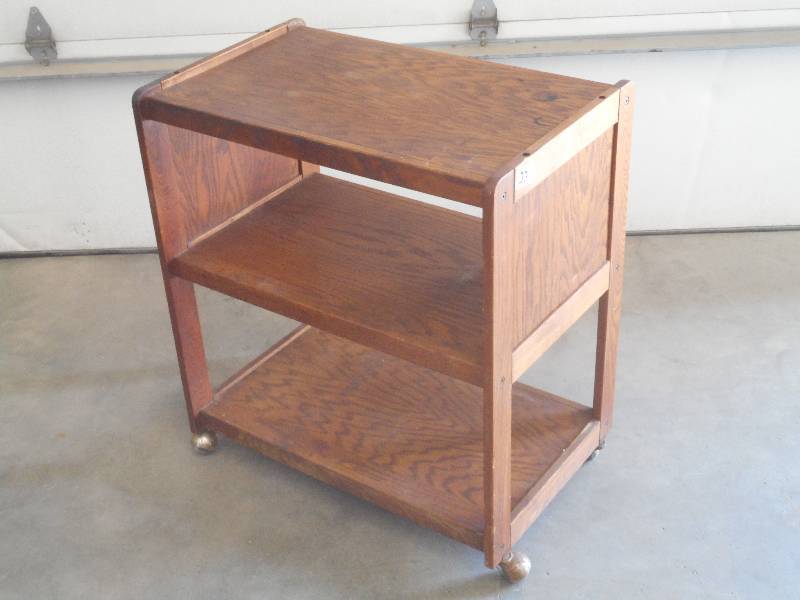 lot 33 image: Woodenb Microwave Or Utility Cart, ...