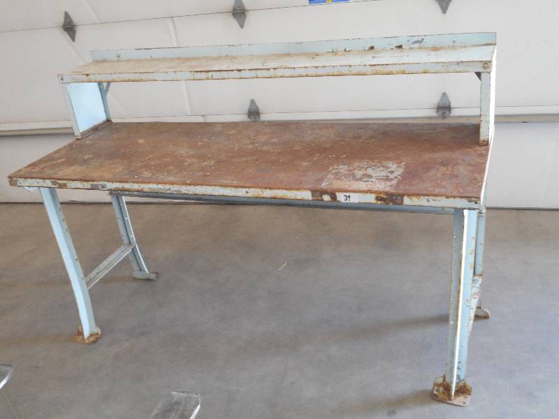 lot 39 image: Steel Shop Table With Shelf, 7ft Wi...