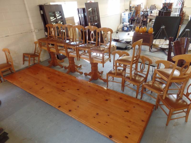 Solid Pine Banquet Table and Chairs