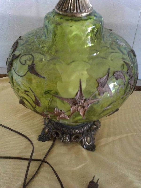 VINTAGE BRASS AND GREEN  LAMP
