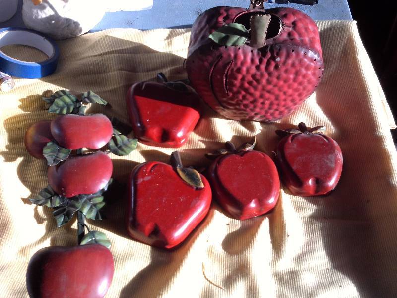 wooden and metal apple decor