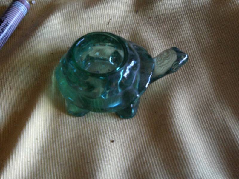 green glass turtle candle holder