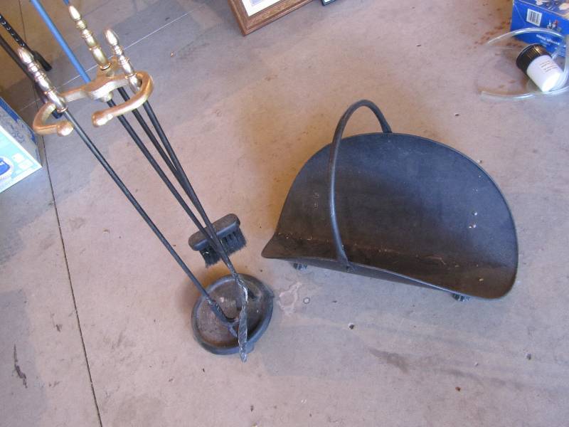 lot 38 image: Fireplace tools and wood bin...