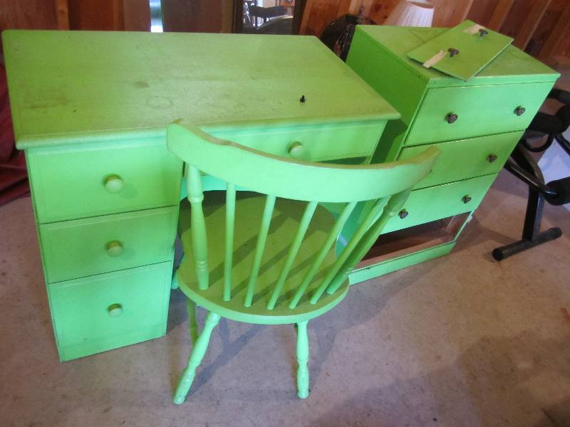 lot 62 image: Green desk and dresser, one door fr...