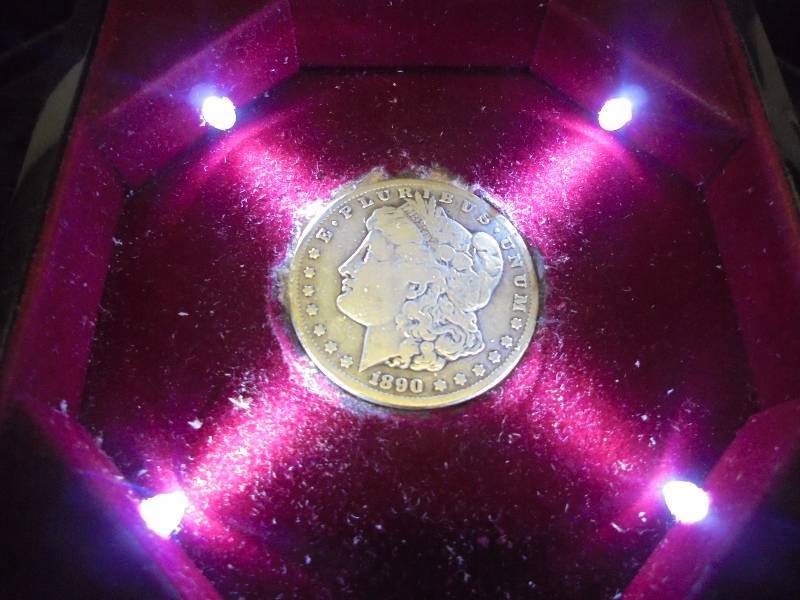 1890 Morgan Silver Dollar in Lighted Display Box