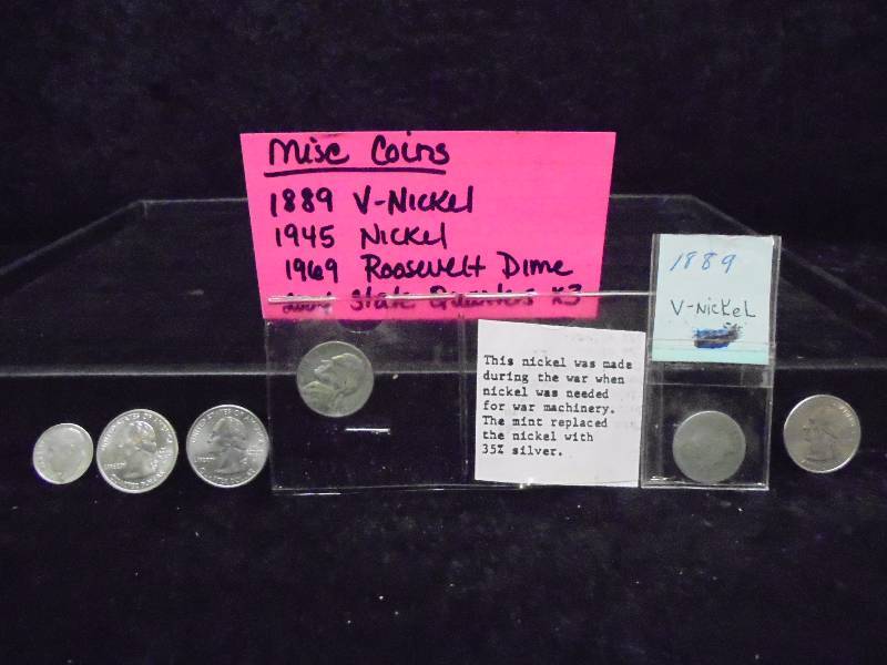 Lot - Misc Coins, V-Nickel, Nickel
