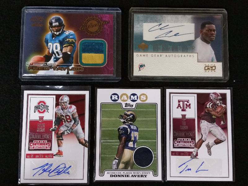 lot 64 image: Autograph and Game Jersey Football Cards, Avery, Taylor, Etc.