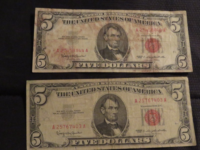 Lot of (2) $5.00 Bills