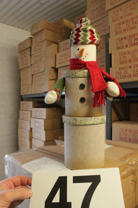 Nested stack of 3 Snowman round gift boxes.  6 Cases of 18 Nests