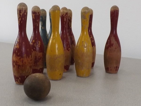 Antique Wooden 10 Pin Bowling Game Set