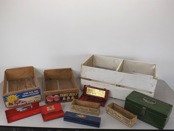 Large Lot of Vintage Wood and Metal Boxes Etc.