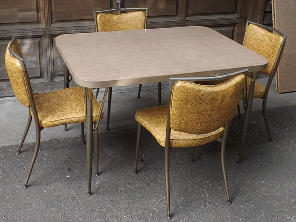 Mid Century Woodgrain Formica Kitchen Table & Chairs