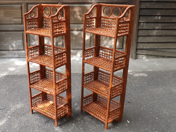 Pair of Folding Wicker Shelves