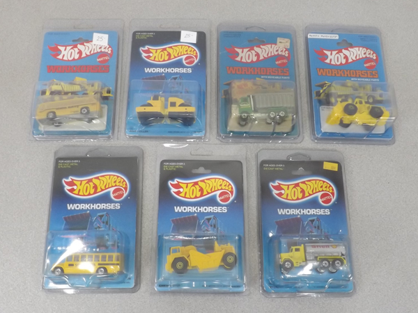 7 Vintage MINT on Card 1979-1988 Hot Wheels Workhorses in Protectors