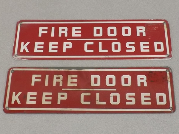 Pair of Original Vintage Tin Fire Door Signs