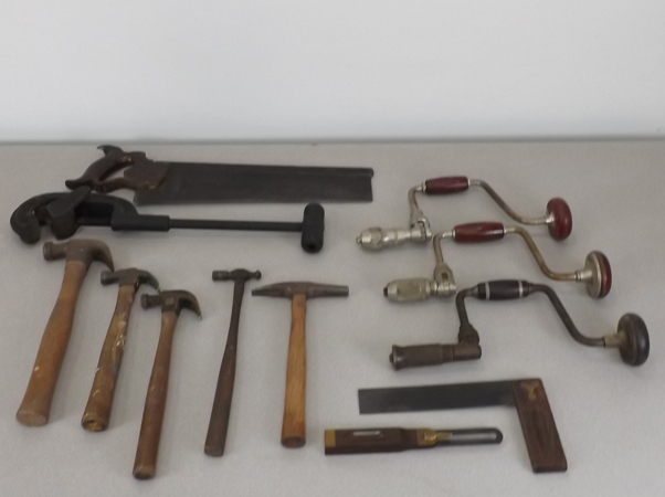 Large Lot of Antique Hand Tools, Drills Hammers Etc.
