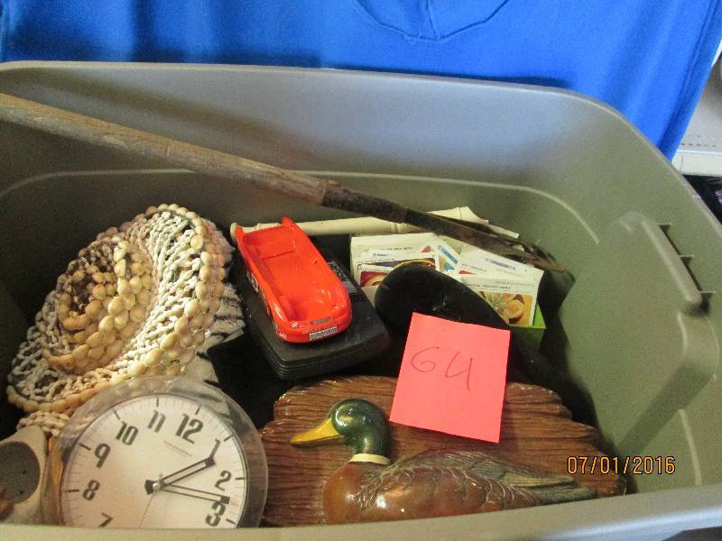 Box of misc. (clock,tools and decor...
