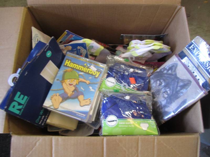 Box of new baby items, dcor, and ...