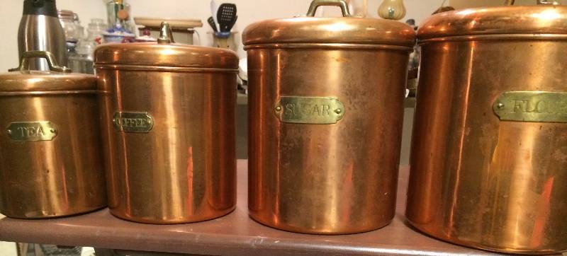 lot 227 image: Copper Canisters and Colander